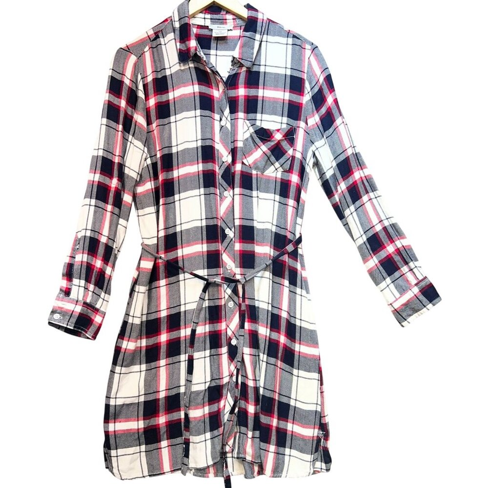 BLL nyc Womens Flannel Tie Waist Shirt Dress Long Sleeve Size L Multicolor Plaid